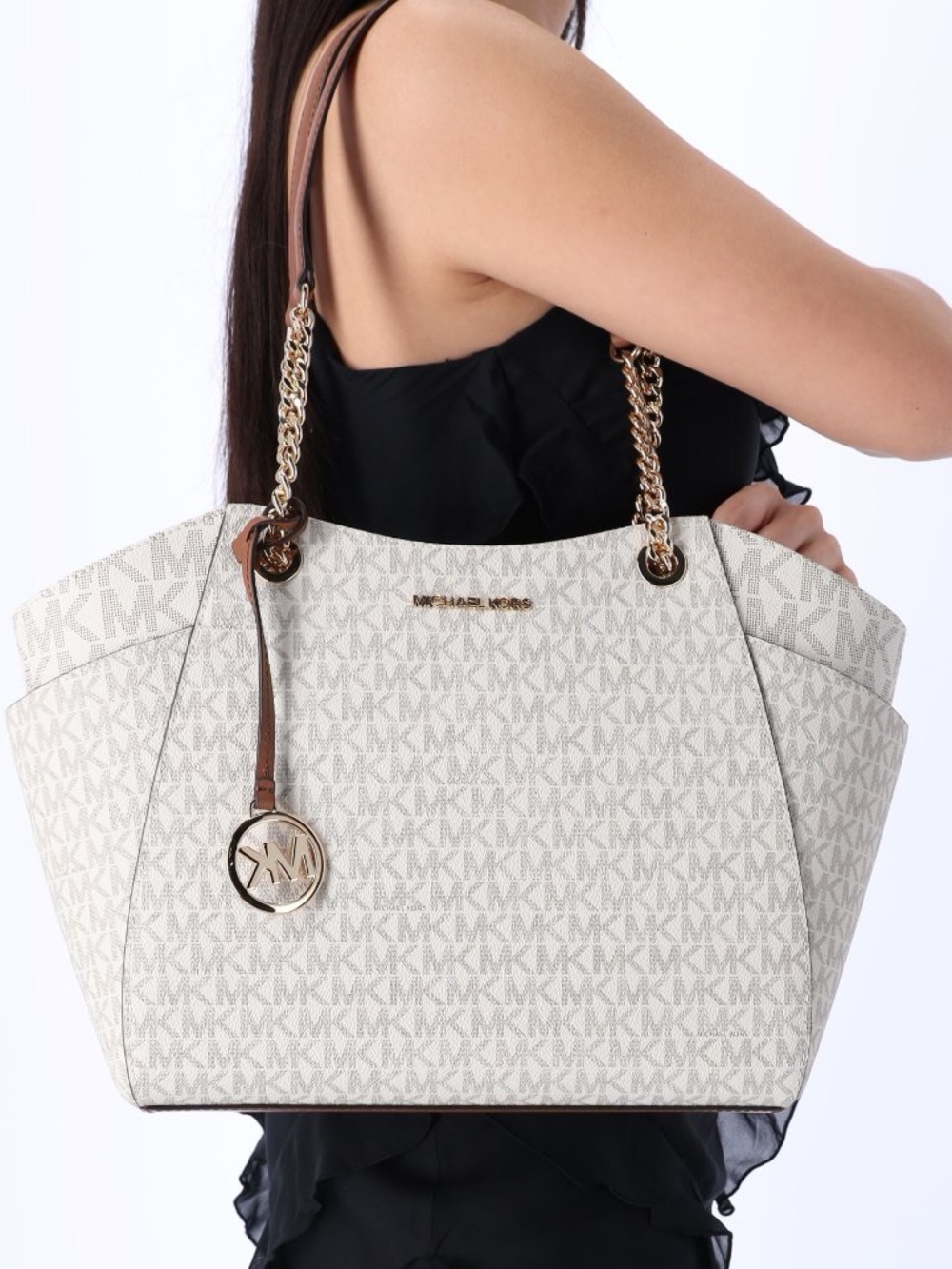 New Michael Kors Vanilla Logo Chain-Handle Tote - Picture 6 of 6